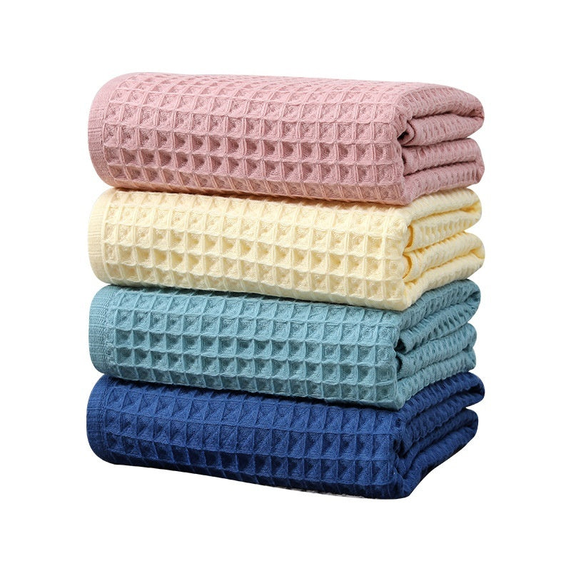 Pure Cotton Waffle Bath Towel Honeycomb Plain Water Absorption Bath Towel