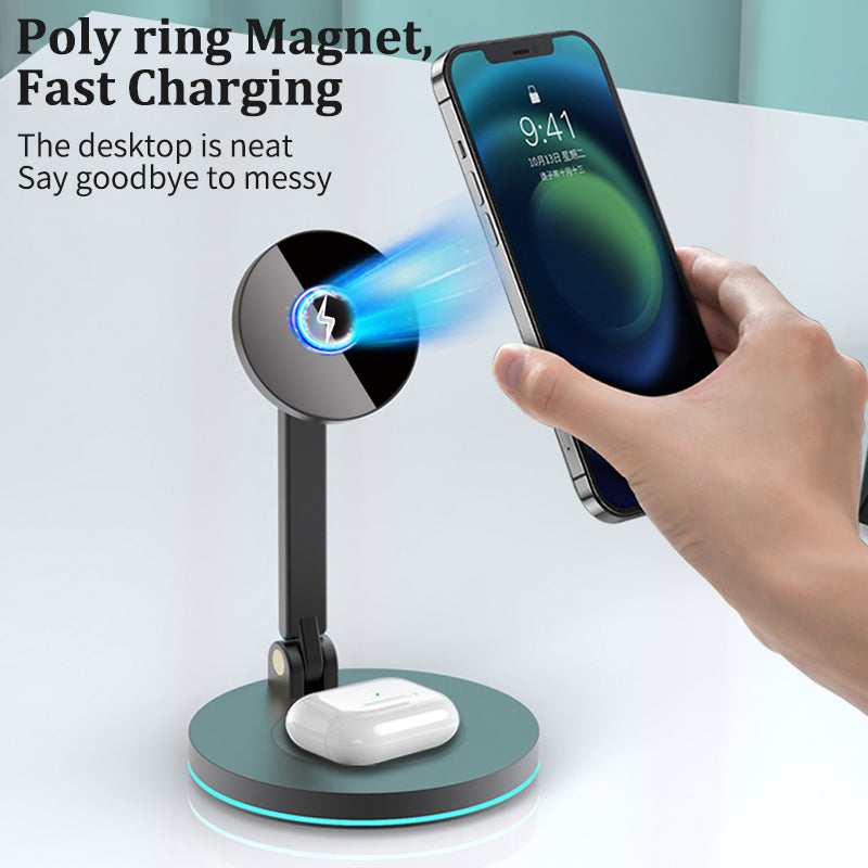 Compatible with Apple , 2 In 1 Magnetic Wireless Charger Stand For Mini Pro Max Fast Charging Station Dock Mobile Phone Chargers