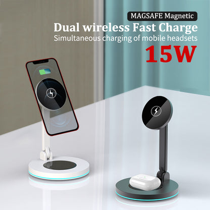 Compatible with Apple , 2 In 1 Magnetic Wireless Charger Stand For Mini Pro Max Fast Charging Station Dock Mobile Phone Chargers