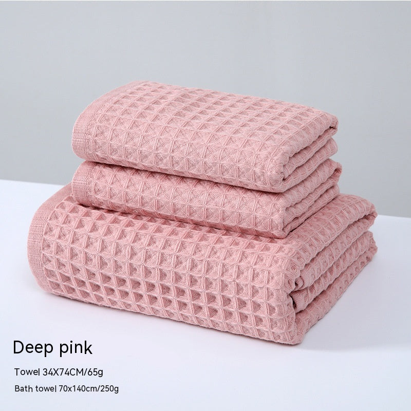 Pure Cotton Waffle Bath Towel Honeycomb Plain Water Absorption Bath Towel